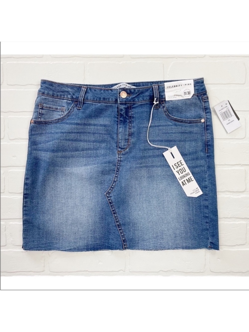 Celebrity Pink Raw Hem Denim Mini Skirt Blue Jean Skirt Size 11/30